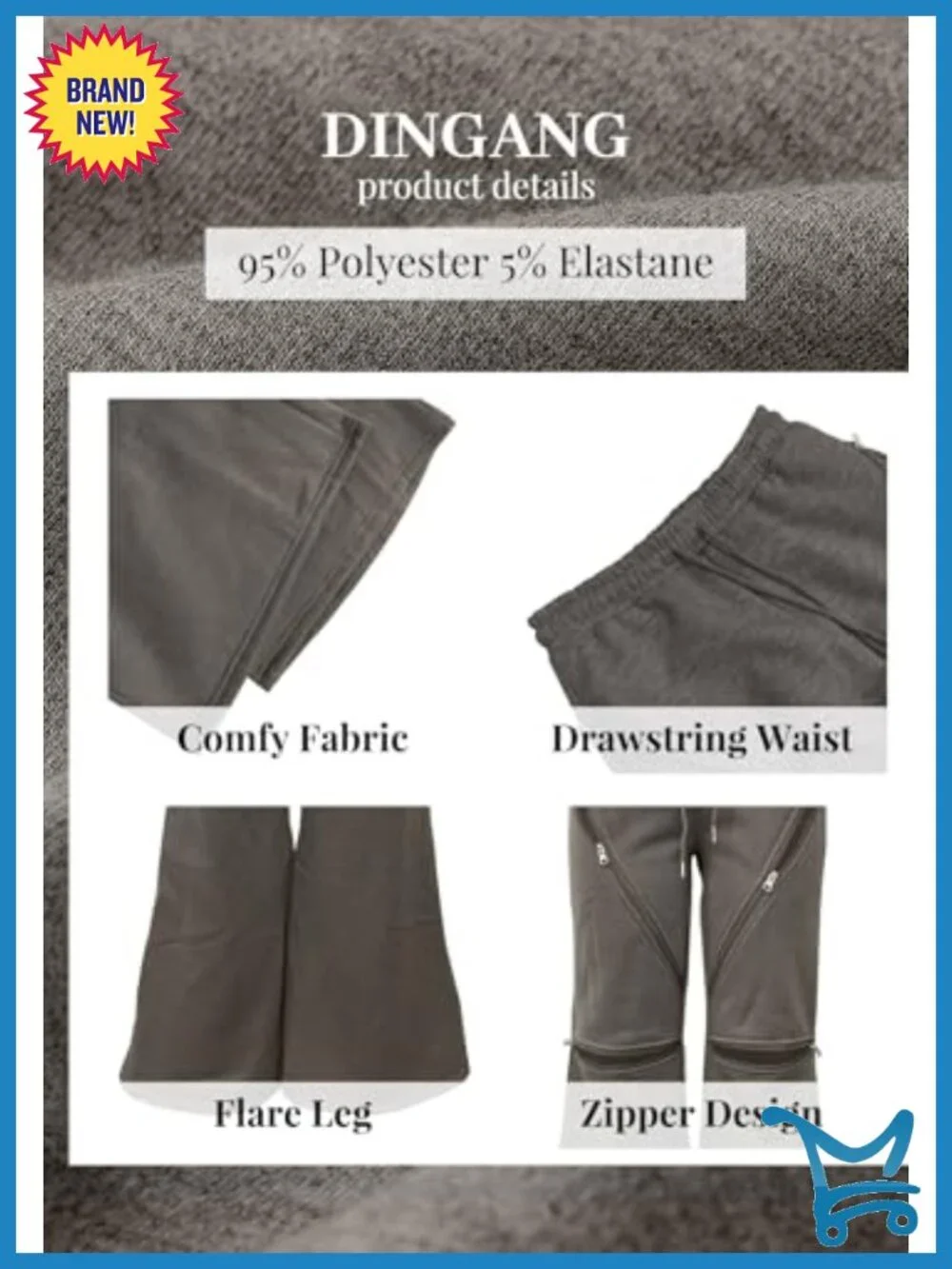 Wide Leg Baggy Sweatpants High Waisted Y2K Multi Zipper Drawstring Cargo Pants - Picture 3 of 6